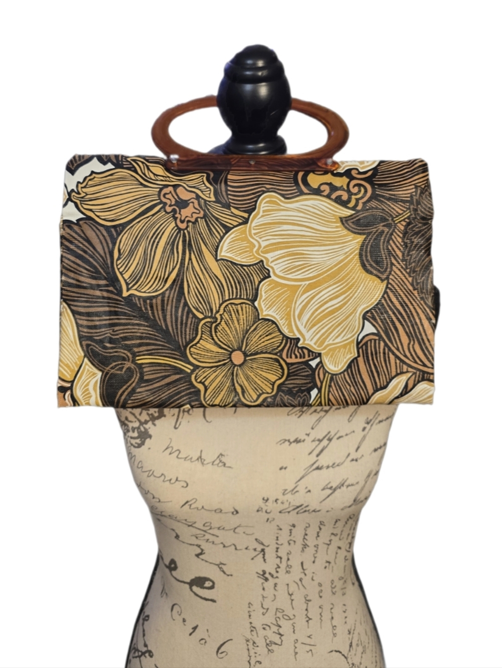 Vintage 60s/70s Floral Tote Bag with Amber Handles - Women Bags